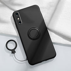 Silikon Hülle Handyhülle Ultra Dünn Schutzhülle Tasche Flexible mit Magnetisch Fingerring Ständer A05 für Huawei Enjoy 10e Schwarz