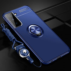 Silikon Hülle Handyhülle Ultra Dünn Schutzhülle Tasche Flexible mit Magnetisch Fingerring Ständer A05 für Samsung Galaxy S21 Plus 5G Blau