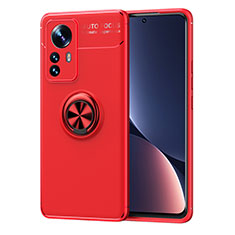 Silikon Hülle Handyhülle Ultra Dünn Schutzhülle Tasche Flexible mit Magnetisch Fingerring Ständer A05 für Xiaomi Mi 12 5G Rot