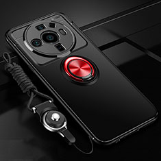 Silikon Hülle Handyhülle Ultra Dünn Schutzhülle Tasche Flexible mit Magnetisch Fingerring Ständer A05 für Xiaomi Mi 12S Ultra 5G Rot und Schwarz