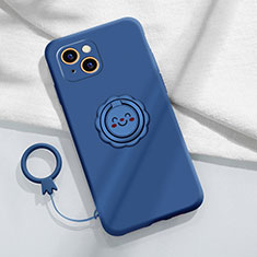 Silikon Hülle Handyhülle Ultra Dünn Schutzhülle Tasche Flexible mit Magnetisch Fingerring Ständer A06 für Apple iPhone 13 Blau