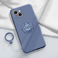 Silikon Hülle Handyhülle Ultra Dünn Schutzhülle Tasche Flexible mit Magnetisch Fingerring Ständer A06 für Apple iPhone 13 Mini Lavendel Grau