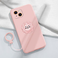 Silikon Hülle Handyhülle Ultra Dünn Schutzhülle Tasche Flexible mit Magnetisch Fingerring Ständer A06 für Apple iPhone 13 Mini Rosa