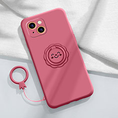Silikon Hülle Handyhülle Ultra Dünn Schutzhülle Tasche Flexible mit Magnetisch Fingerring Ständer A06 für Apple iPhone 13 Mini Rot