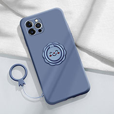 Silikon Hülle Handyhülle Ultra Dünn Schutzhülle Tasche Flexible mit Magnetisch Fingerring Ständer A06 für Apple iPhone 13 Pro Max Lavendel Grau
