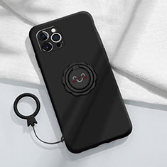 Silikon Hülle Handyhülle Ultra Dünn Schutzhülle Tasche Flexible mit Magnetisch Fingerring Ständer A06 für Apple iPhone 13 Pro Max Schwarz
