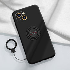Silikon Hülle Handyhülle Ultra Dünn Schutzhülle Tasche Flexible mit Magnetisch Fingerring Ständer A06 für Apple iPhone 13 Schwarz