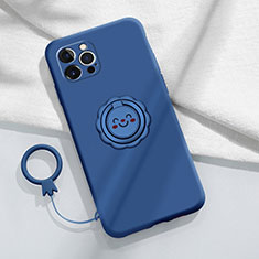 Silikon Hülle Handyhülle Ultra Dünn Schutzhülle Tasche Flexible mit Magnetisch Fingerring Ständer A06 für Apple iPhone 14 Pro Max Blau