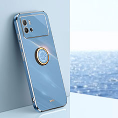 Silikon Hülle Handyhülle Ultra Dünn Schutzhülle Tasche Flexible mit Magnetisch Fingerring Ständer A06 für Vivo iQOO 9 Pro 5G Blau