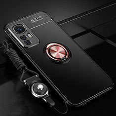 Silikon Hülle Handyhülle Ultra Dünn Schutzhülle Tasche Flexible mit Magnetisch Fingerring Ständer A06 für Xiaomi Mi 12 5G Gold und Schwarz