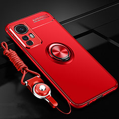Silikon Hülle Handyhülle Ultra Dünn Schutzhülle Tasche Flexible mit Magnetisch Fingerring Ständer A06 für Xiaomi Mi 12 Pro 5G Rot