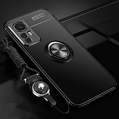 Silikon Hülle Handyhülle Ultra Dünn Schutzhülle Tasche Flexible mit Magnetisch Fingerring Ständer A06 für Xiaomi Mi 12 Pro 5G Schwarz