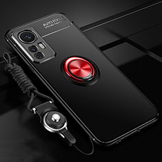 Silikon Hülle Handyhülle Ultra Dünn Schutzhülle Tasche Flexible mit Magnetisch Fingerring Ständer A06 für Xiaomi Mi 12S 5G Rot und Schwarz