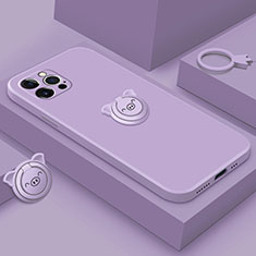 Silikon Hülle Handyhülle Ultra Dünn Schutzhülle Tasche Flexible mit Magnetisch Fingerring Ständer A07 für Apple iPhone 13 Pro Max Violett