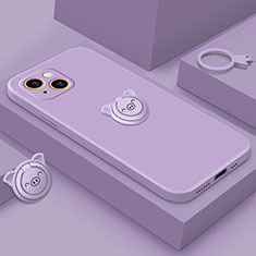 Silikon Hülle Handyhülle Ultra Dünn Schutzhülle Tasche Flexible mit Magnetisch Fingerring Ständer A07 für Apple iPhone 13 Violett