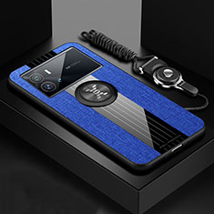 Silikon Hülle Handyhülle Ultra Dünn Schutzhülle Tasche Flexible mit Magnetisch Fingerring Ständer A07 für Vivo iQOO 9 5G Blau
