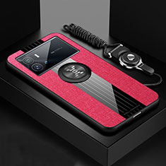 Silikon Hülle Handyhülle Ultra Dünn Schutzhülle Tasche Flexible mit Magnetisch Fingerring Ständer A07 für Vivo iQOO 9 5G Rot