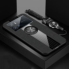 Silikon Hülle Handyhülle Ultra Dünn Schutzhülle Tasche Flexible mit Magnetisch Fingerring Ständer A07 für Vivo iQOO 9 Pro 5G Schwarz