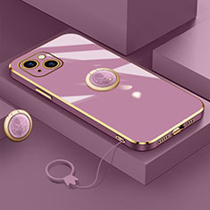 Silikon Hülle Handyhülle Ultra Dünn Schutzhülle Tasche Flexible mit Magnetisch Fingerring Ständer A08 für Apple iPhone 13 Violett