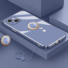 Silikon Hülle Handyhülle Ultra Dünn Schutzhülle Tasche Flexible mit Magnetisch Fingerring Ständer A08 für Apple iPhone 14 Blau