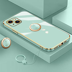 Silikon Hülle Handyhülle Ultra Dünn Schutzhülle Tasche Flexible mit Magnetisch Fingerring Ständer A08 für Apple iPhone 14 Grün