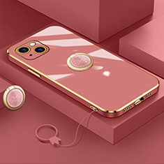 Silikon Hülle Handyhülle Ultra Dünn Schutzhülle Tasche Flexible mit Magnetisch Fingerring Ständer A08 für Apple iPhone 14 Rot