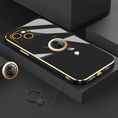 Silikon Hülle Handyhülle Ultra Dünn Schutzhülle Tasche Flexible mit Magnetisch Fingerring Ständer A08 für Apple iPhone 14 Schwarz