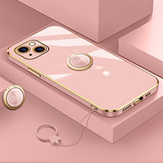 Silikon Hülle Handyhülle Ultra Dünn Schutzhülle Tasche Flexible mit Magnetisch Fingerring Ständer A08 für Apple iPhone 15 Plus Rosegold