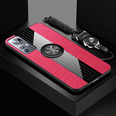 Silikon Hülle Handyhülle Ultra Dünn Schutzhülle Tasche Flexible mit Magnetisch Fingerring Ständer A08 für Xiaomi Mi 12 5G Rot