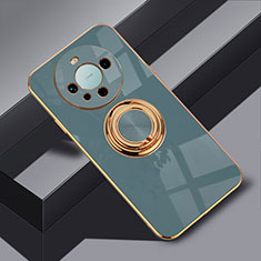 Silikon Hülle Handyhülle Ultra Dünn Schutzhülle Tasche Flexible mit Magnetisch Fingerring Ständer AN1 für Huawei Mate 60 Lavendel Grau