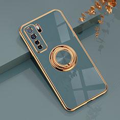 Silikon Hülle Handyhülle Ultra Dünn Schutzhülle Tasche Flexible mit Magnetisch Fingerring Ständer AN1 für Huawei Nova 7 SE 5G Lavendel Grau