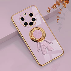 Silikon Hülle Handyhülle Ultra Dünn Schutzhülle Tasche Flexible mit Magnetisch Fingerring Ständer AN2 für Huawei Mate 40 Pro+ Plus Violett