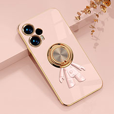 Silikon Hülle Handyhülle Ultra Dünn Schutzhülle Tasche Flexible mit Magnetisch Fingerring Ständer AN2 für Xiaomi Poco F5 5G Rosegold