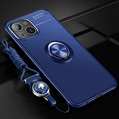 Silikon Hülle Handyhülle Ultra Dünn Schutzhülle Tasche Flexible mit Magnetisch Fingerring Ständer für Apple iPhone 13 Blau