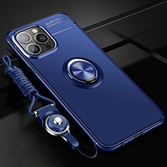 Silikon Hülle Handyhülle Ultra Dünn Schutzhülle Tasche Flexible mit Magnetisch Fingerring Ständer für Apple iPhone 13 Pro Blau