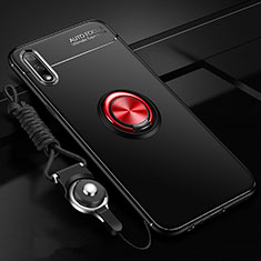 Silikon Hülle Handyhülle Ultra Dünn Schutzhülle Tasche Flexible mit Magnetisch Fingerring Ständer für Huawei Enjoy 10 Rot und Schwarz