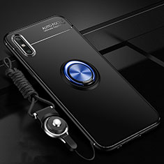 Silikon Hülle Handyhülle Ultra Dünn Schutzhülle Tasche Flexible mit Magnetisch Fingerring Ständer für Huawei Enjoy 10e Blau und Schwarz