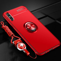 Silikon Hülle Handyhülle Ultra Dünn Schutzhülle Tasche Flexible mit Magnetisch Fingerring Ständer für Huawei Enjoy 10e Rot