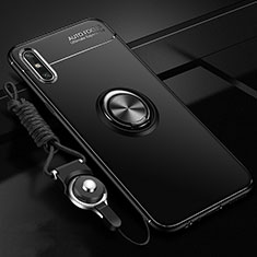 Silikon Hülle Handyhülle Ultra Dünn Schutzhülle Tasche Flexible mit Magnetisch Fingerring Ständer für Huawei Enjoy 10e Schwarz