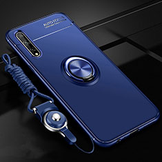 Silikon Hülle Handyhülle Ultra Dünn Schutzhülle Tasche Flexible mit Magnetisch Fingerring Ständer für Huawei Enjoy 10S Blau