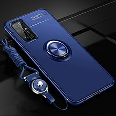 Silikon Hülle Handyhülle Ultra Dünn Schutzhülle Tasche Flexible mit Magnetisch Fingerring Ständer für Huawei Honor 30 Blau