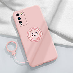 Silikon Hülle Handyhülle Ultra Dünn Schutzhülle Tasche Flexible mit Magnetisch Fingerring Ständer für Huawei Honor 30 Lite 5G Rosa