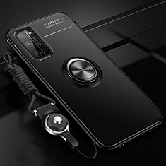 Silikon Hülle Handyhülle Ultra Dünn Schutzhülle Tasche Flexible mit Magnetisch Fingerring Ständer für Huawei Honor 30 Pro+ Plus Schwarz