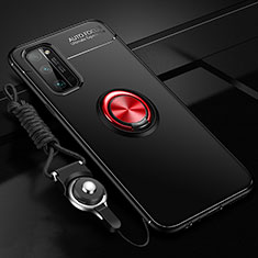 Silikon Hülle Handyhülle Ultra Dünn Schutzhülle Tasche Flexible mit Magnetisch Fingerring Ständer für Huawei Honor 30 Pro Rot und Schwarz
