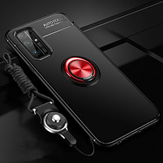 Silikon Hülle Handyhülle Ultra Dünn Schutzhülle Tasche Flexible mit Magnetisch Fingerring Ständer für Huawei Honor 30 Rot und Schwarz