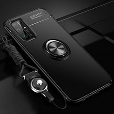 Silikon Hülle Handyhülle Ultra Dünn Schutzhülle Tasche Flexible mit Magnetisch Fingerring Ständer für Huawei Honor 30 Schwarz