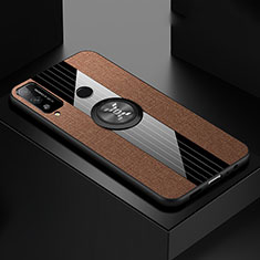 Silikon Hülle Handyhülle Ultra Dünn Schutzhülle Tasche Flexible mit Magnetisch Fingerring Ständer für Huawei Honor Play4T Braun
