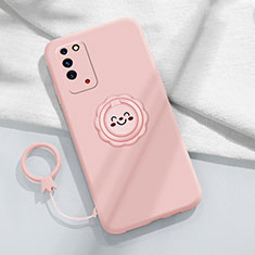 Silikon Hülle Handyhülle Ultra Dünn Schutzhülle Tasche Flexible mit Magnetisch Fingerring Ständer für Huawei Honor X10 5G Rosa