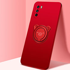 Silikon Hülle Handyhülle Ultra Dünn Schutzhülle Tasche Flexible mit Magnetisch Fingerring Ständer für Huawei Mate 40 Lite 5G Rot
