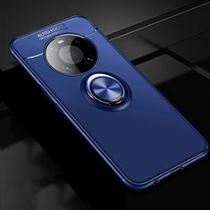 Silikon Hülle Handyhülle Ultra Dünn Schutzhülle Tasche Flexible mit Magnetisch Fingerring Ständer für Huawei Mate 40E 5G Blau